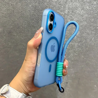 MagSafe Candy Color Contrast Lanyard Case for iPhone 11, 12, 13, 14, 15, 16, 17 Pro Max - Soft Matte Hand Wrist Strap