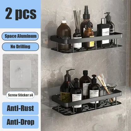 Wall-Mounted Aluminum Bathroom Shelf for Shampoo & Toiletries – No Drill Corner Rack for Showers & Kitchens
