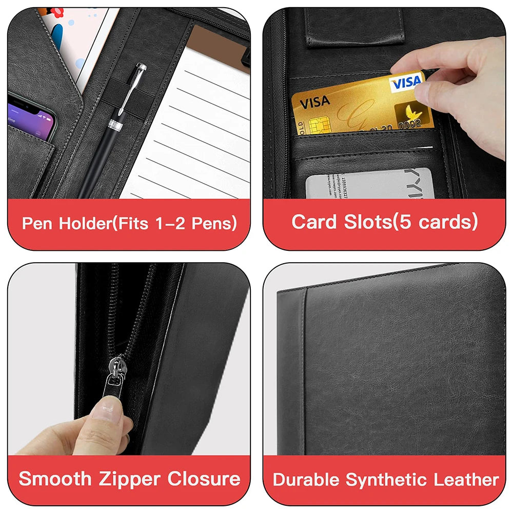 Multifunctional A4 Leather Conference Folder for Professionals - Travel Document & Contract Organizer
