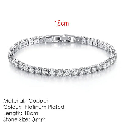 Silver Zircon Tennis Bracelet for Women & Men - Dazzling 2.5/3/4/5mm Crystal Hand Chain for Weddings & Punk Fashion Jewelry