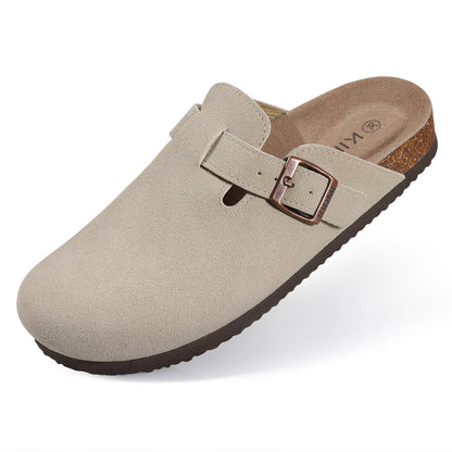 Comwarm Women's Suede Mules Slippers - Arch Support Clogs with Cork Insole for Beach, Outdoor, & Home Use
