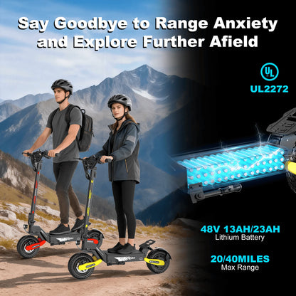 EOEOTWO 1200W Off-Road Electric Scooter for Adults - 30MPH, 48V, 11" Tubeless Tires, Foldable & Long Range