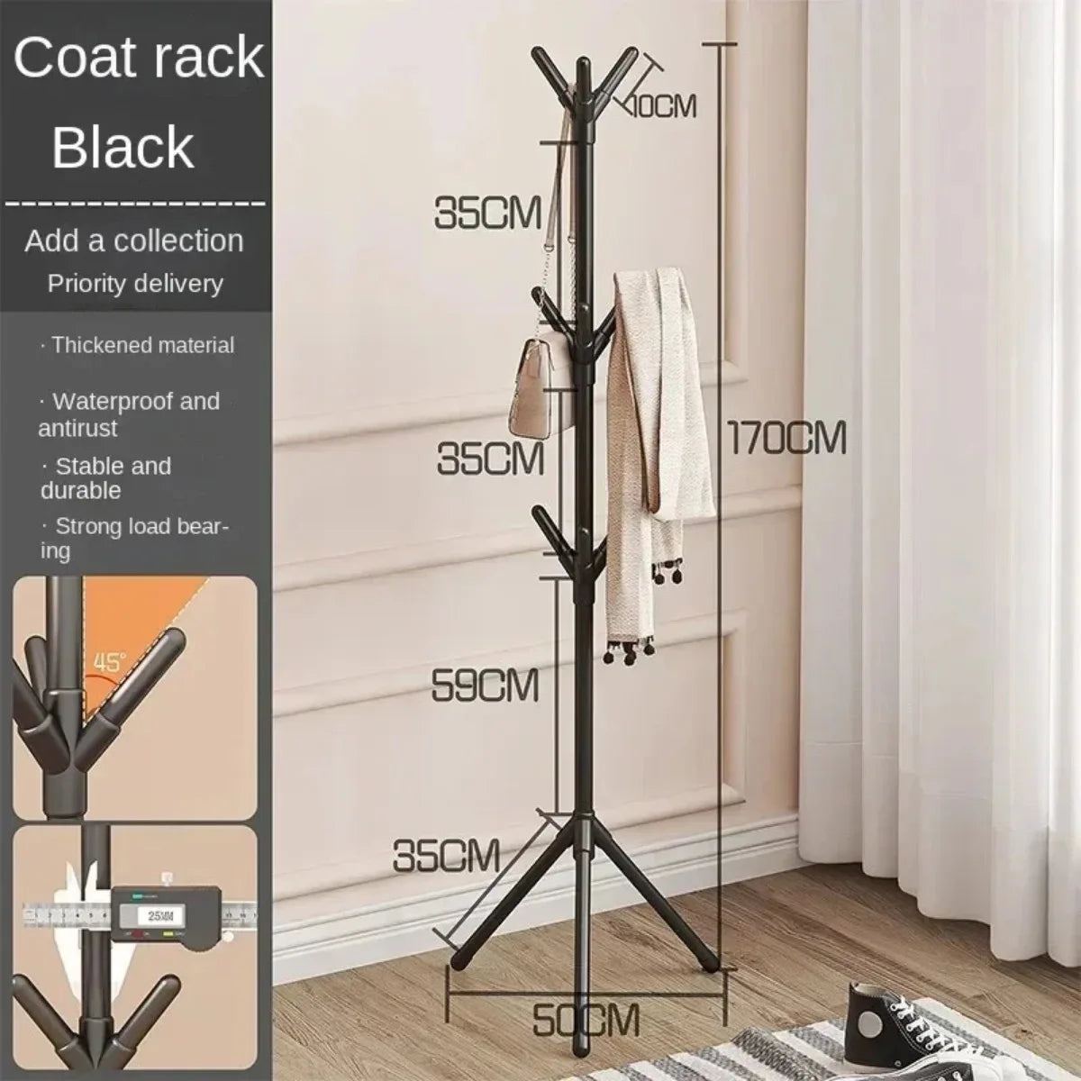Vertical Tree Branch Coat Rack for Bedroom - Stylish Hat, Scarf & Handbag Storage Solution
