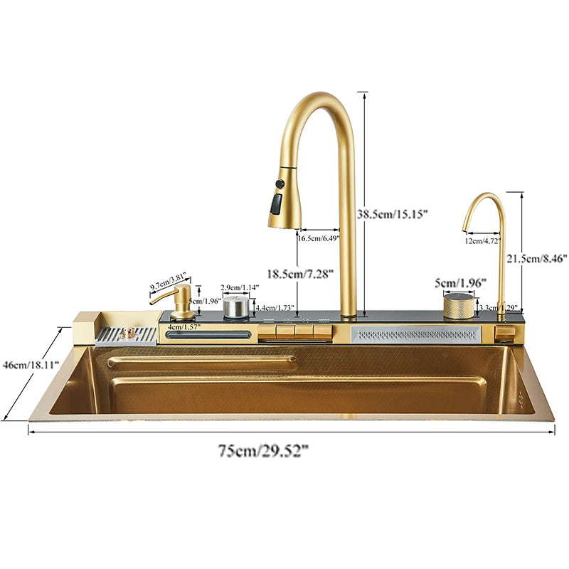 Golden Smart Digital Kitchen Sink Set with Water Purifier, Temperature Control, Soap Dispenser, and Cup Washer