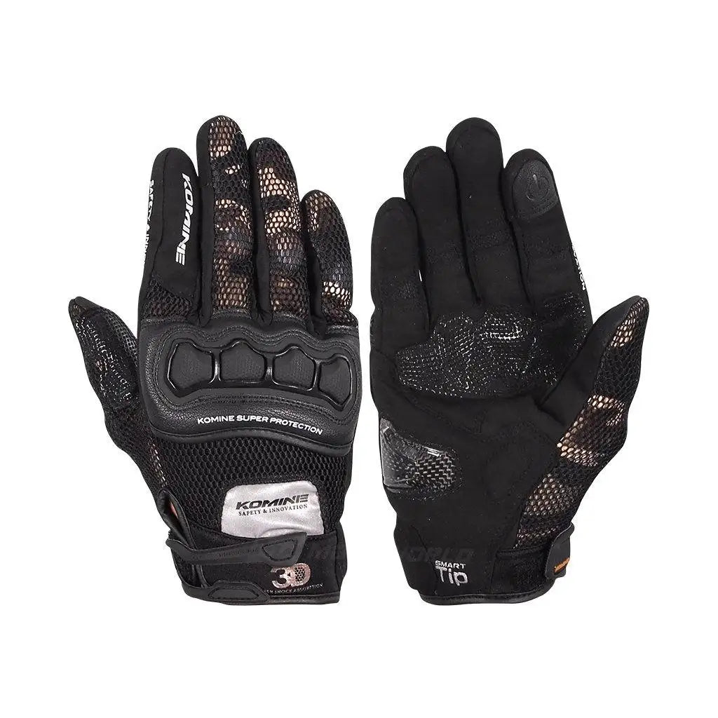 Brown Camo Komine GK 215 3D Mesh Motorcycle Gloves for Summer Riding and Motocross
