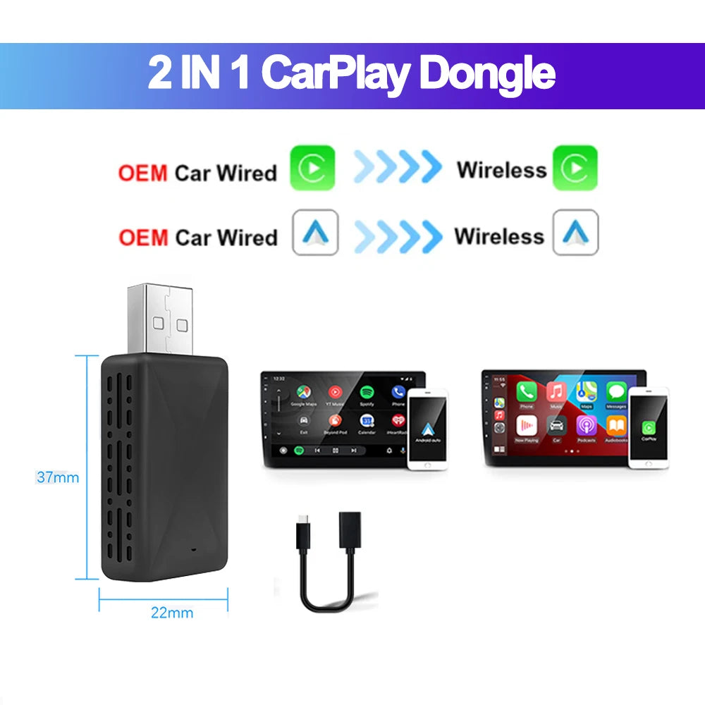 2-in-1 CarPlay & Android Auto Adapter for OEM Car Stereos - Wired & Wireless USB Plug and Play