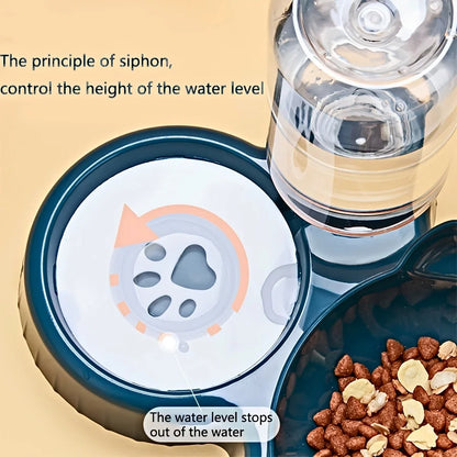 3-in-1 Tilted Cat Food and Water Bowl Set with Gravity Feeder for Neck Protection