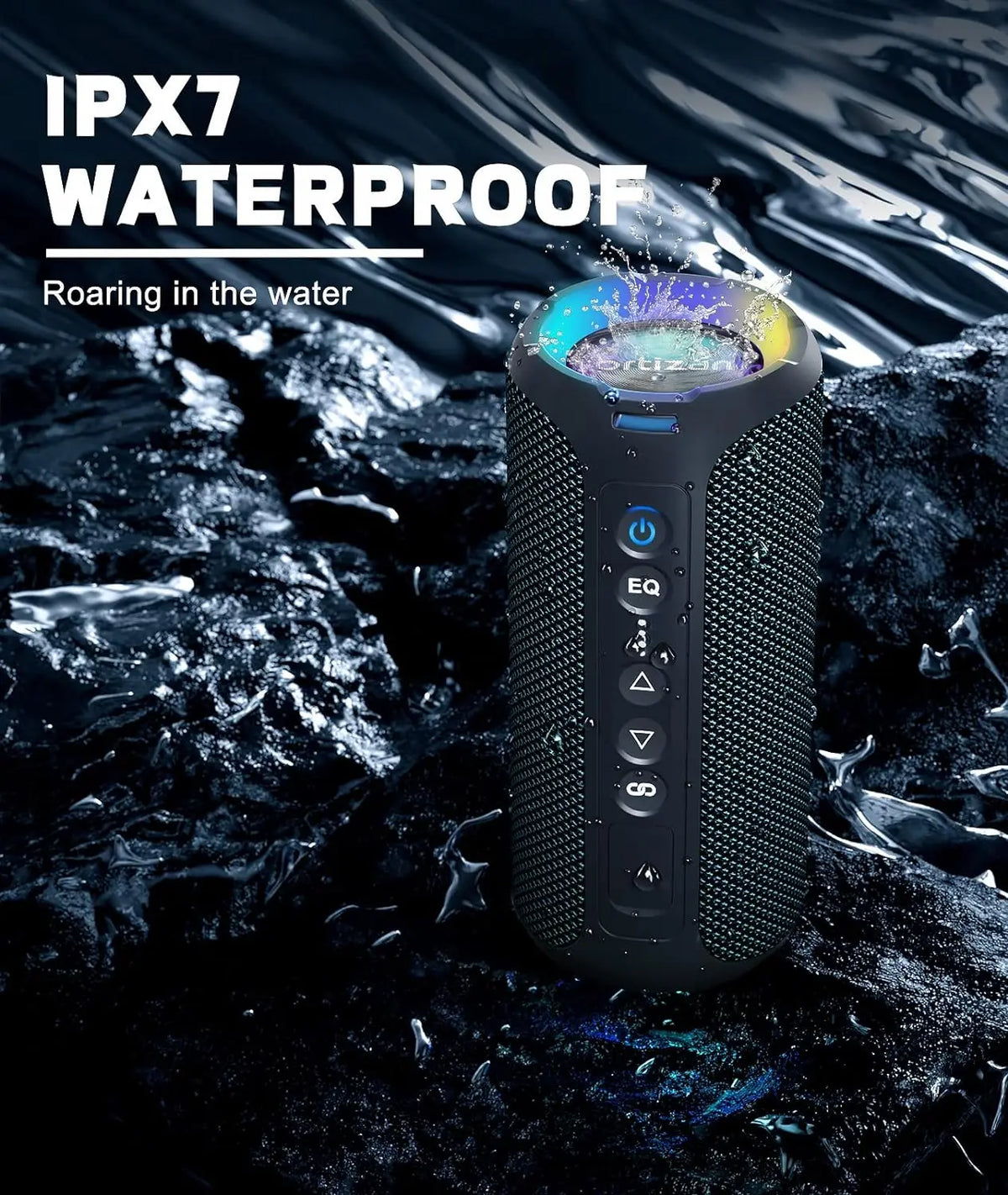 Ortizan X8 Pro Portable Bluetooth Speaker – 40W Stereo Sound, IPX7 Waterproof, 30H Playtime, RGB Lights, 3 EQ Modes