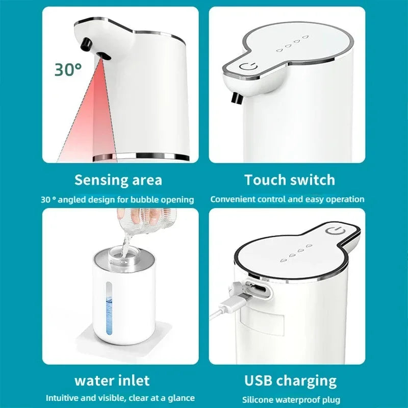 Automatic Waterproof Foam Soap Dispenser for Home & Kitchen - 350ml Rechargeable, Adjustable Foam, Type C