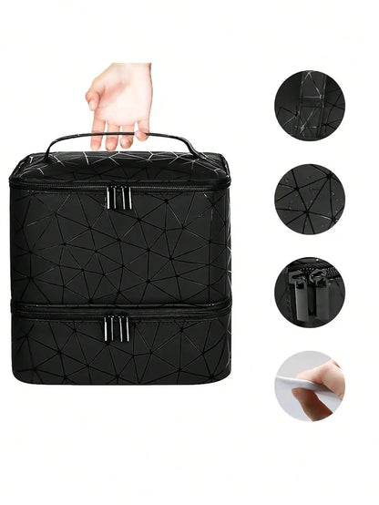 Women's Double-Layer Nail Polish Organizer Bag - Portable Travel Essential for Makeup & Essential Oils