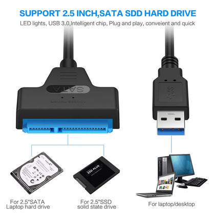 SATA to USB 3.0 Cable for 2.5" External HDD/SSD - 6 Gbps Transfer Speed, 22 Pin Adapter