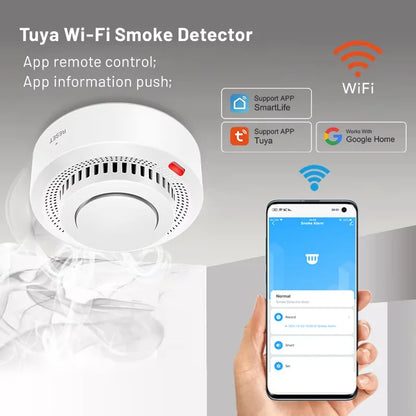 Tuya Smart WiFi Smoke Detector for Home Safety - 85dB Alarm, Smartlife APP Control, Fire Protection System