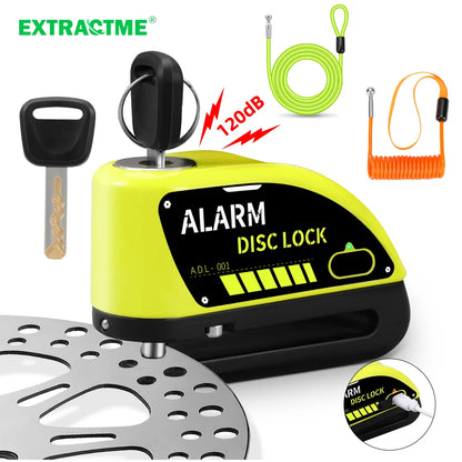 Extractme Motorcycle Alarm Disc Brake Lock - 120dB Anti-Theft Security for Bikes, Scooters & Motorcycles