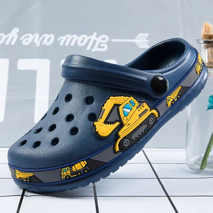 Children's Cartoon Excavator Print Clogs - Boys' Summer Slippers, Soft & Breathable Indoor Sports Footwear