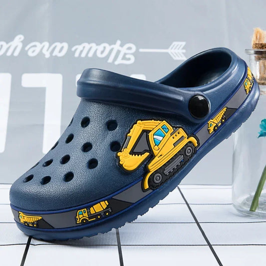 Children's Cartoon Excavator Print Clogs - Boys' Summer Slippers, Soft & Breathable Indoor Sports Footwear