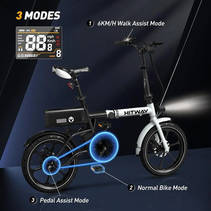 HITWAY BK 35S Electric Bike for Adults - 250W City E-Bike, 16" Wheels, 25-60KM Range for Urban Commuting