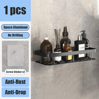 Wall-Mounted Aluminum Bathroom Shelf for Shampoo & Toiletries – No Drill Corner Rack for Showers & Kitchens