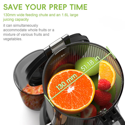 BioloMix Cold Press Juicer for Whole Fruits & Vegetables, 130mm Feed Chute, High Juice Yield, BPA-Free Slow Masticating