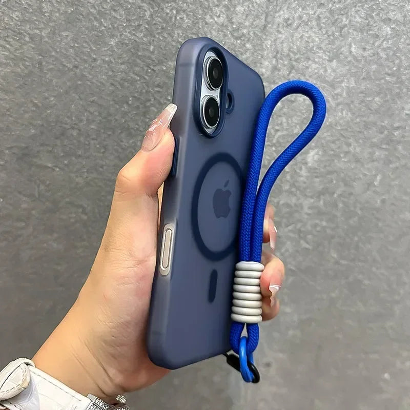 MagSafe Candy Color Contrast Lanyard Case for iPhone 11, 12, 13, 14, 15, 16, 17 Pro Max - Soft Matte Hand Wrist Strap