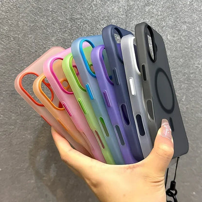 MagSafe Candy Color Contrast Lanyard Case for iPhone 11, 12, 13, 14, 15, 16, 17 Pro Max - Soft Matte Hand Wrist Strap