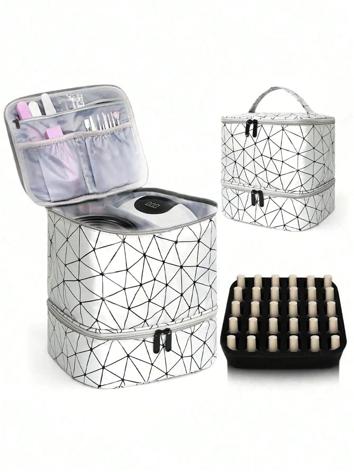 Women's Double-Layer Nail Polish Organizer Bag - Portable Travel Essential for Makeup & Essential Oils