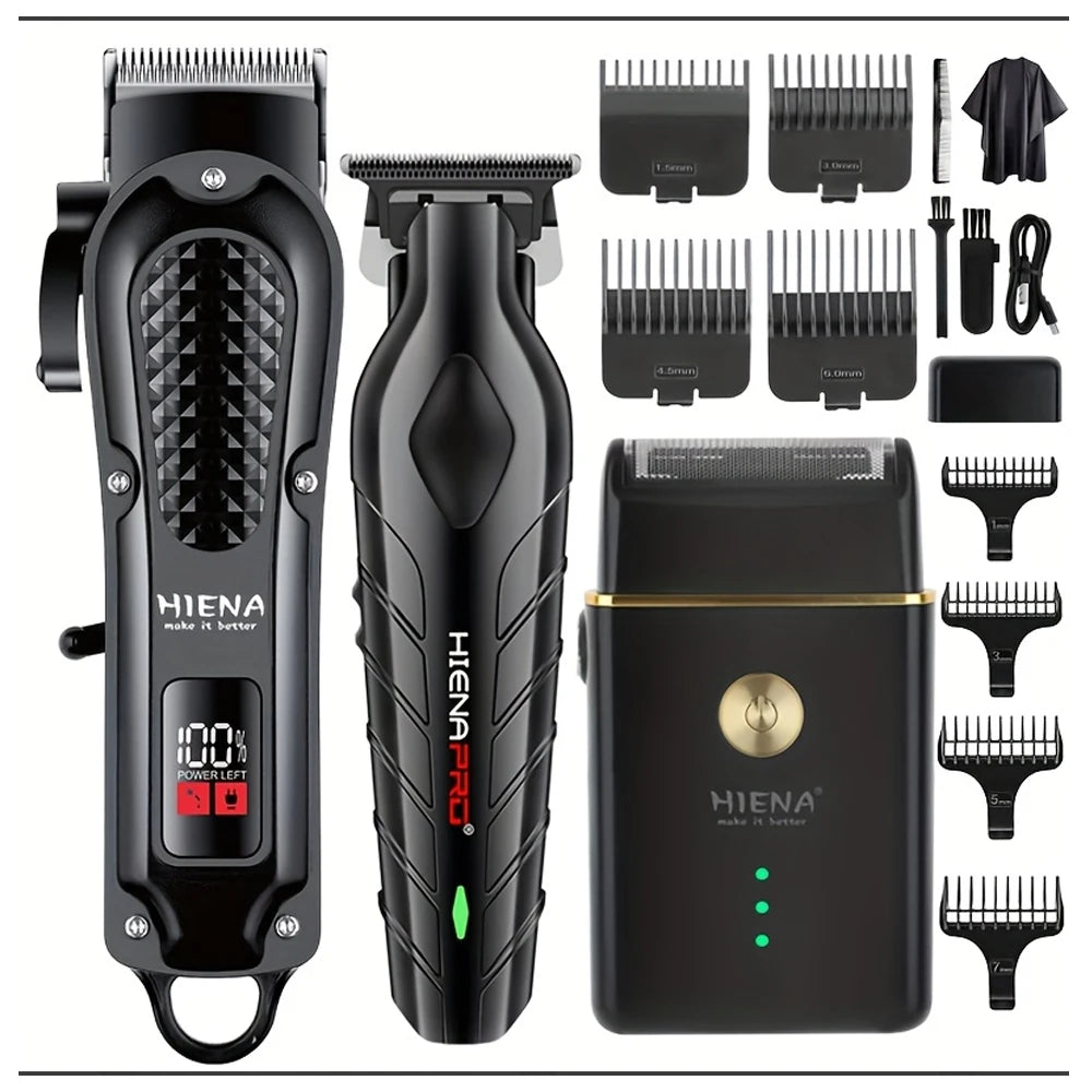Hiena Hair Clipper Set - Cordless Metal Hair Trimmer with LCD Display for Professionals