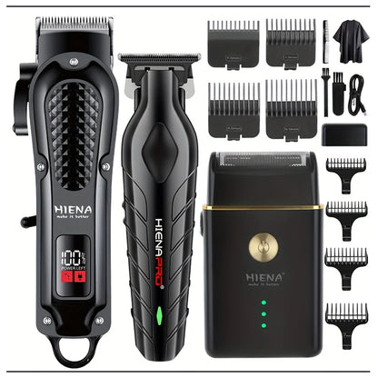 Hiena Hair Clipper Set - Cordless Metal Hair Trimmer with LCD Display for Professionals