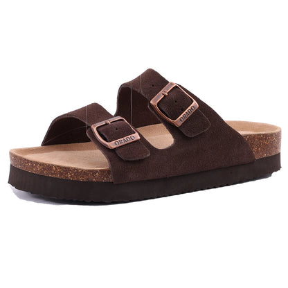 Comwarm Women's Suede Mules Slippers - Arch Support Clogs with Cork Insole for Beach, Outdoor, & Home Use