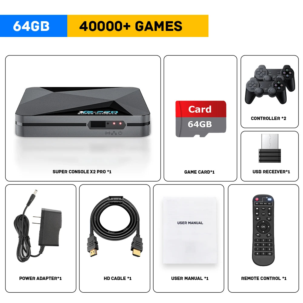 KINHANK Super Console X2 Pro Retro Game Box for Kids - 60000 Games for ARCADE/MAME/DC/SS with Gamepad Gift