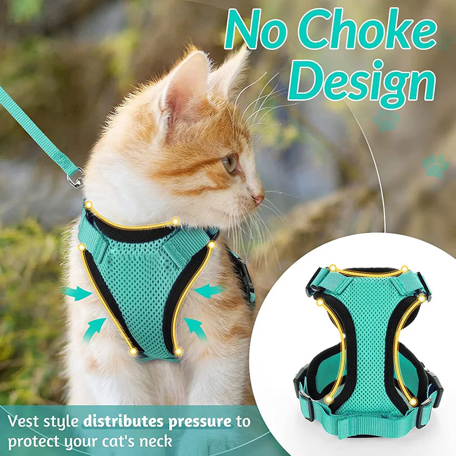 Cat Harness and Leash Set - Adjustable Escape-Proof Vest for Safe Walking with Your Cat