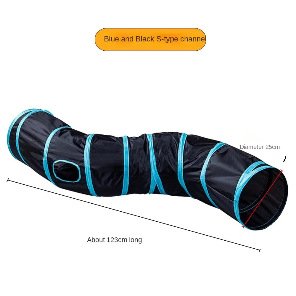 Cat Tunnel Toy for Indoor Cats - Foldable, Breathable Play Tunnel with Drill Barrel Design
