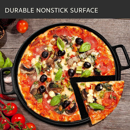 Cast Iron Skillet for Perfect Pizza, Eggs, Pancakes & Veggies - Non-Stick BBQ Frying Pan for Outdoor Cooking