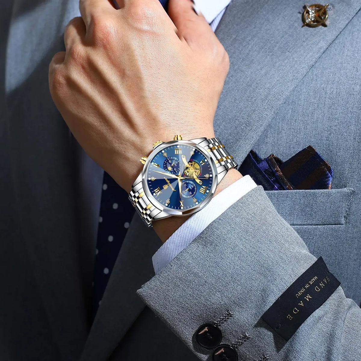 Luxury Men's Waterproof Chronograph Watch - POEDAGAR Stainless Steel Luminous Quartz Wristwatch for Confident Men