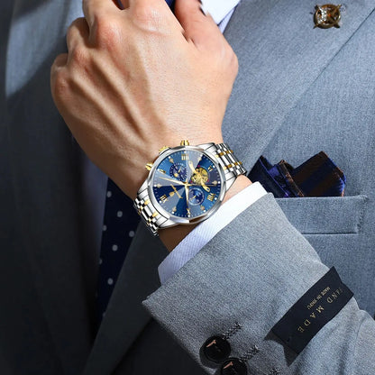 Luxury Men's Waterproof Chronograph Watch - POEDAGAR Stainless Steel Luminous Quartz Wristwatch for Confident Men
