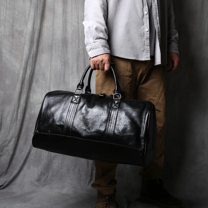 Genuine Leather Travel Bag for Men - Large Capacity Crossbody Handbag for 16" Laptop, Casual Cowhide Luggage