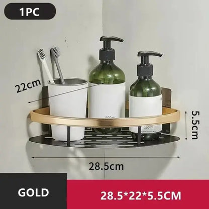 Wall-Mounted Aluminum Bathroom Shelf for Shampoo & Toiletries – No Drill Corner Rack for Showers & Kitchens