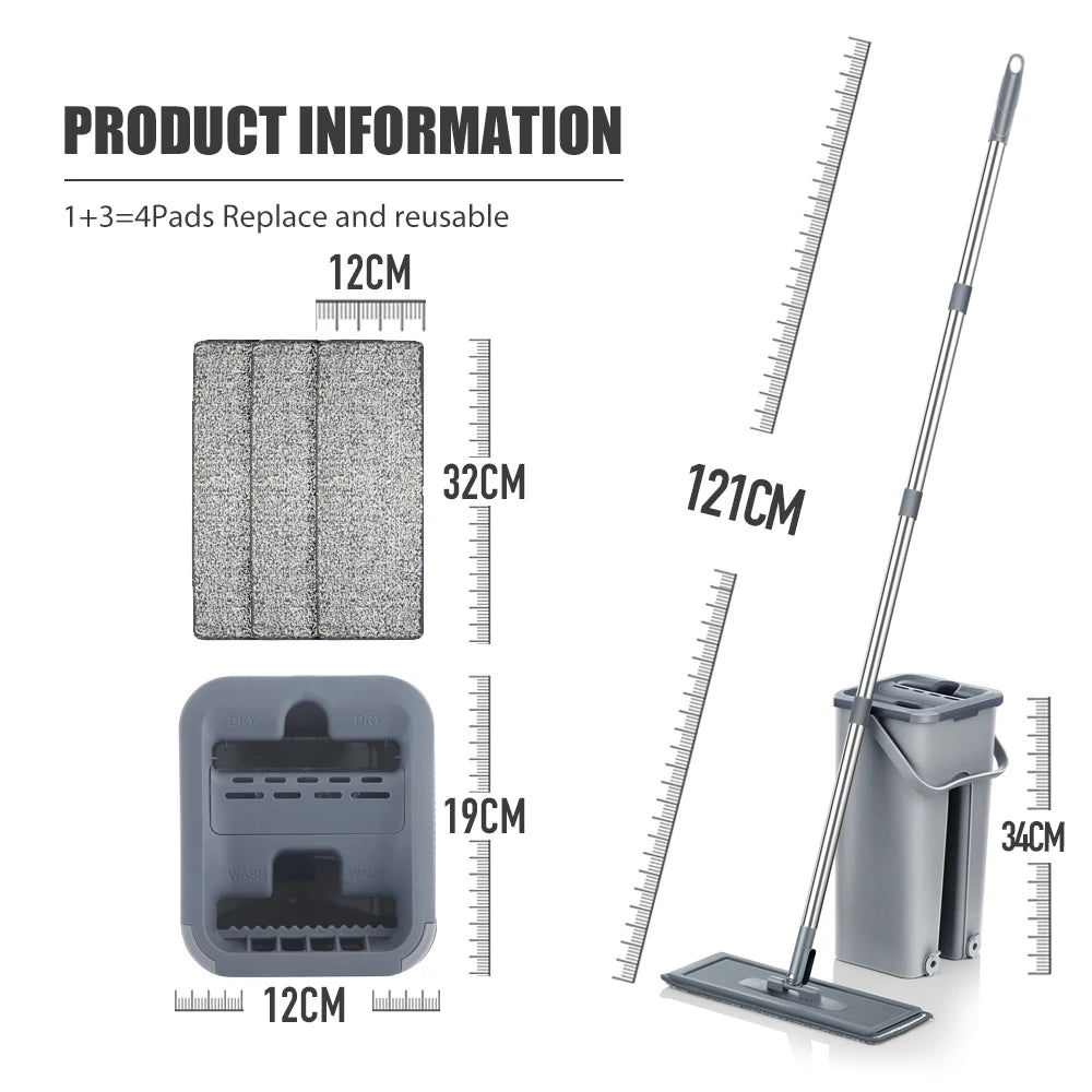 Hands-Free Microfiber Flat Floor Mop and Bucket Set for Efficient Hardwood Cleaning at Home