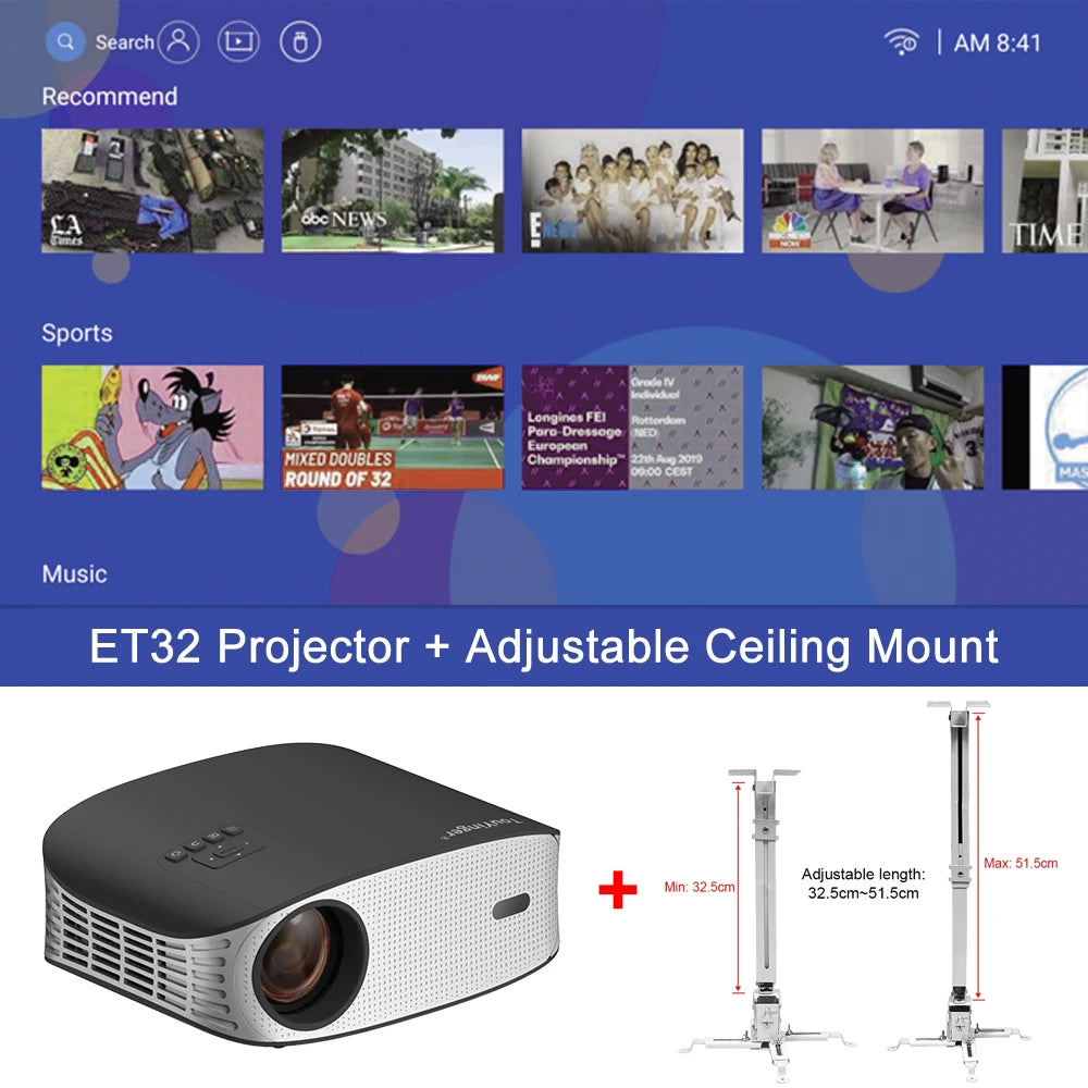 Touyinger ET32 Full HD 4K Projector - 1500 ANSI Brightness, 5G WiFi Smart Home Theater Video Player
