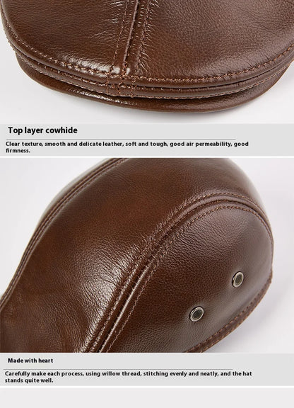 2025 Genuine Leather Beret Hat for Men - Stylish Winter Cap, Warm & Windproof, Vintage Peaked Driver Hat Gift