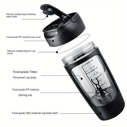 500ML Electric Protein Shaker Bottle for Gym & Outdoor Activities – Automatic Mixer for Smoothies, Milk, Coffee, & More
