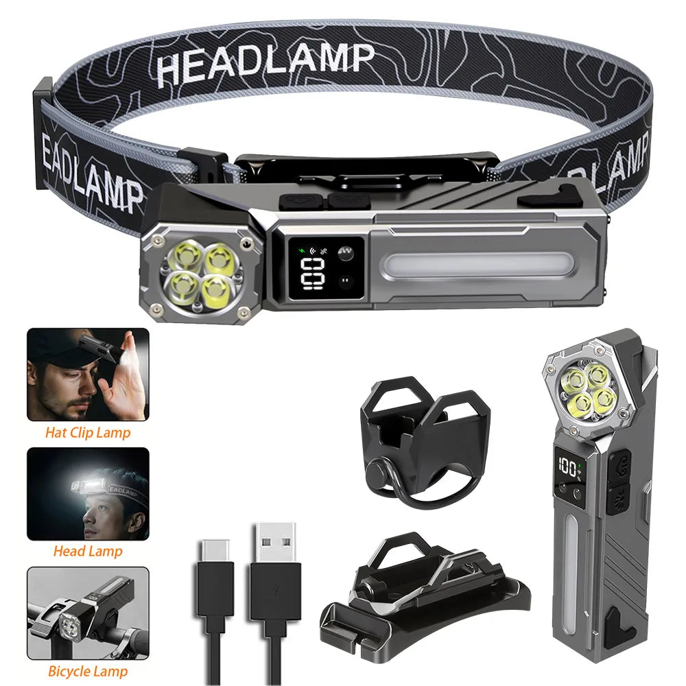 1500LM USB Rechargeable LED Headlamp for Fishing & Camping - 7500mAh Battery, Powerful COB Flashlight