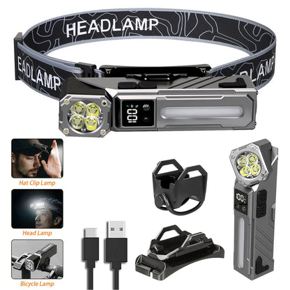 1500LM USB Rechargeable LED Headlamp for Fishing & Camping - 7500mAh Battery, Powerful COB Flashlight