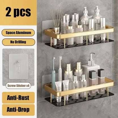 Wall-Mounted Aluminum Bathroom Shelf for Shampoo & Toiletries – No Drill Corner Rack for Showers & Kitchens