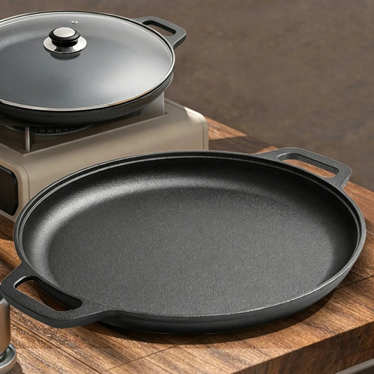Cast Iron Skillet for Perfect Pizza, Eggs, Pancakes & Veggies - Non-Stick BBQ Frying Pan for Outdoor Cooking