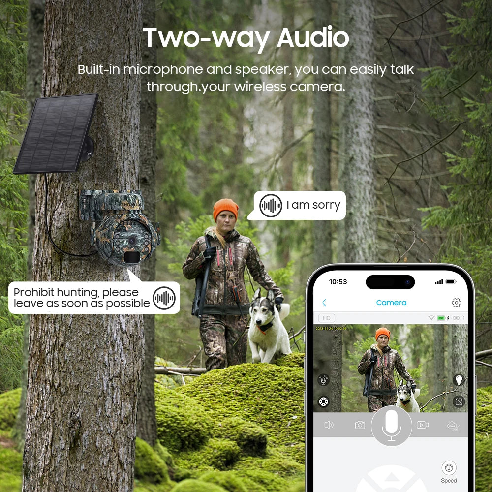SHIWOJIA 5MP 4G Solar Wildlife Camera - Wireless 360° Outdoor Monitoring with Camouflage & Solar Battery