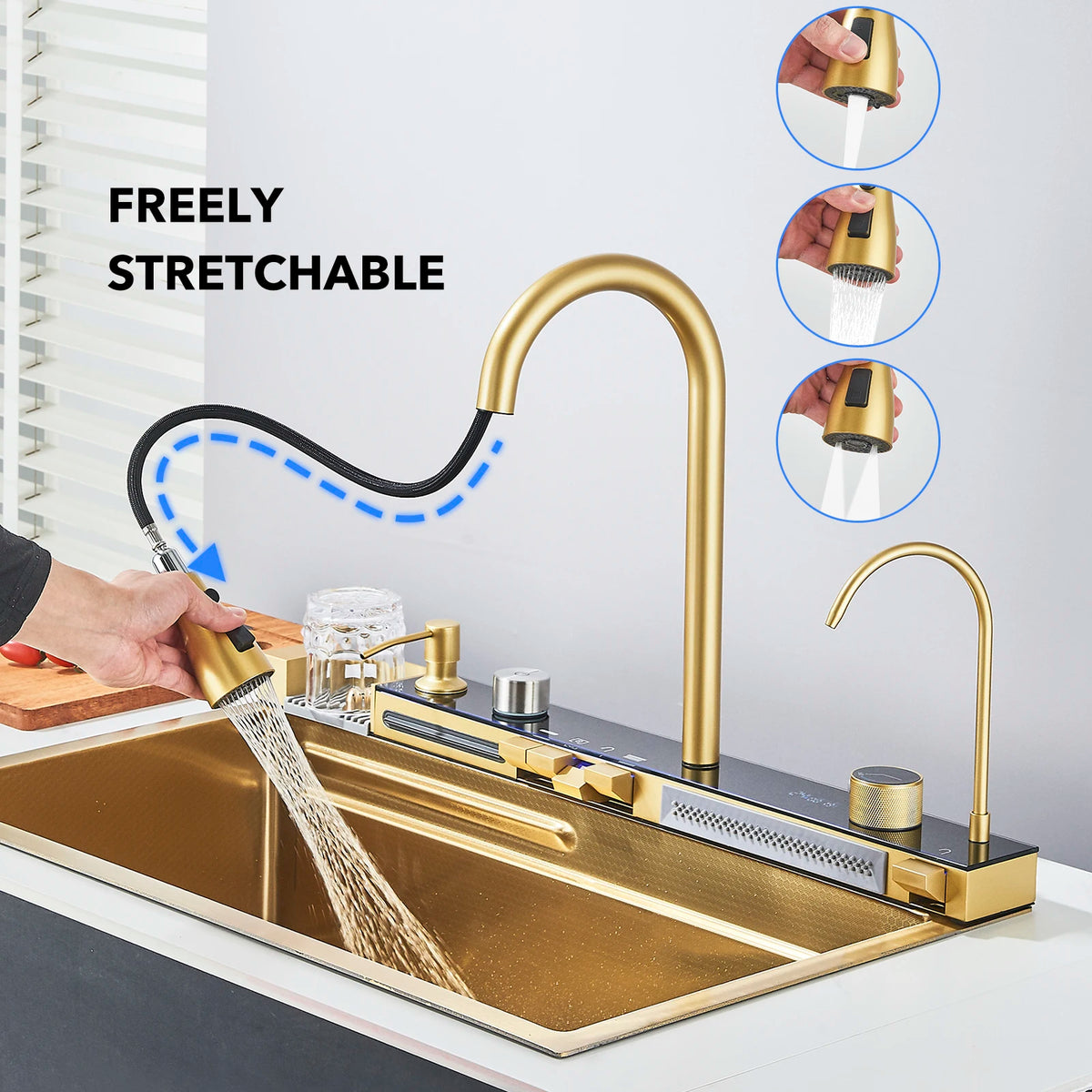 Golden Smart Digital Kitchen Sink Set with Water Purifier, Temperature Control, Soap Dispenser, and Cup Washer