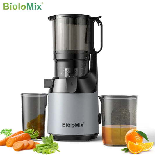 BioloMix Cold Press Juicer for Whole Fruits & Vegetables, 130mm Feed Chute, High Juice Yield, BPA-Free Slow Masticating