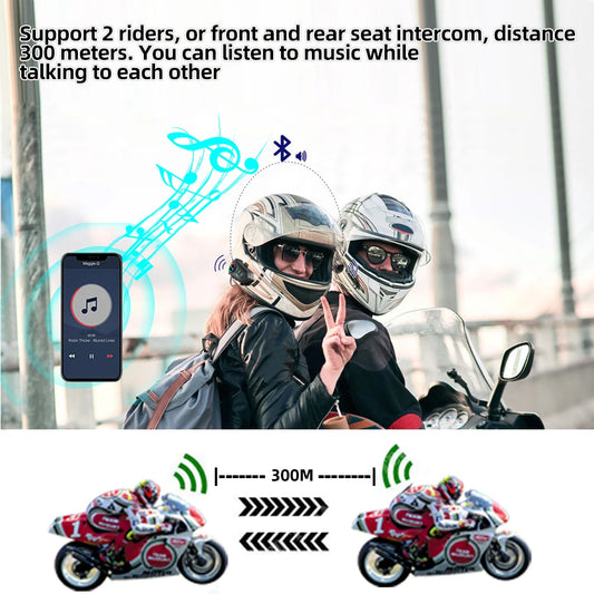 KEBIDUMEI 1/2x Motorcycle Intercom Headset for 2 Riders - BT 5.3, 300M Waterproof, Music Sharing, Helmet Communication
