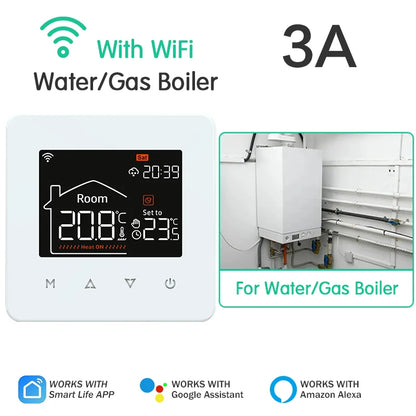 Tuya Smart Home WiFi Thermostat for Electric & Water Floor Heating Systems - Compatible with Google Home & Alexa