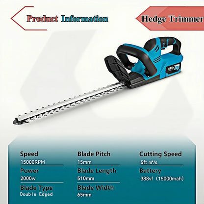 2000W Electric Hedge Trimmer for Makita 18V Battery - 15000 RPM Lawn & Garden Pruning Tool